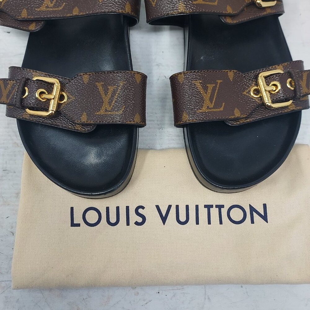 Louis Vuitton Brown Buckle Bom Dia Monogram Flat Slide Sandal - Picture 9 of 15